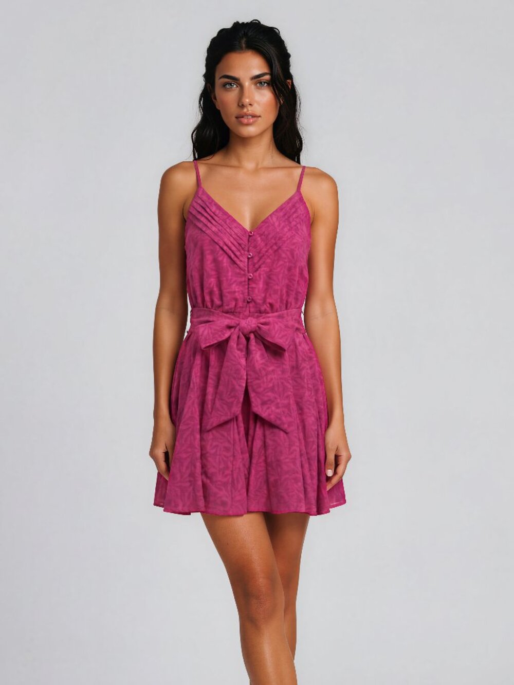 Ramy Brook Kallie V Neck Sash Belt Mini Dress - Wild Rose Springtime Burnout